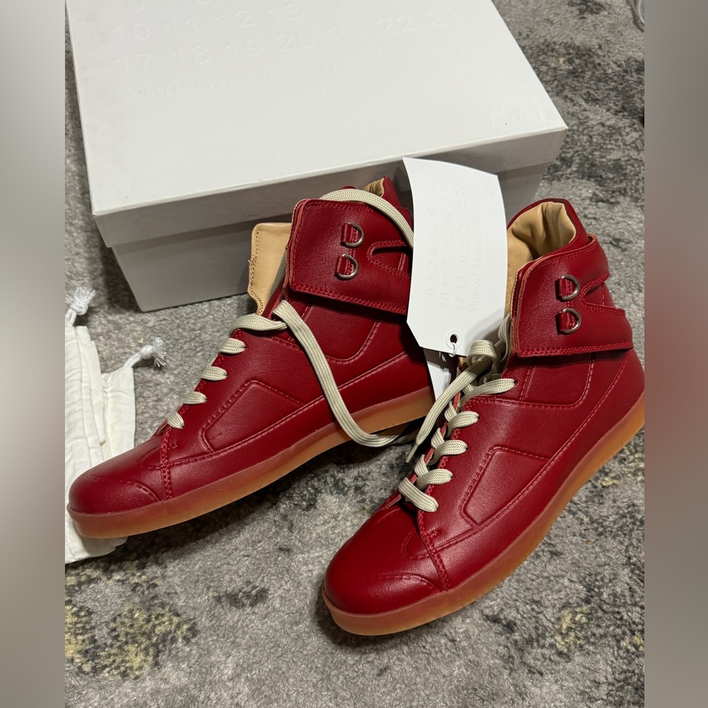 MAISON MARTIN MARGIELA H&M RED TROMPE L'OEIL HIGHTOP SNEAKER/TRAINERS US12/EU45